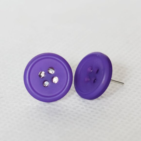 Deep Purple Button Stud Earrings - Picture 1 of 5